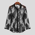Men Mesh Shirt Lace Lapel Long Sleeve 2023 Transparent Streetwear Camisas Fashion Party Nightclub Shirts Men S-5XL INCERUN. 
