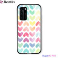 Jizetin for Huawei P40 Glass Back Cover Decorative Pattern Glossy Tempered Glass Shockproof Soft Edge Phone Cases.