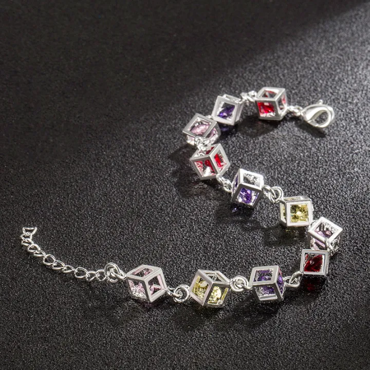 AliExpress%2012%20Pieces%20Rubik's%20Cube%20Bracelet%20Silver-Plated%20Checkered%20White%20Diamond%20Colored%20Diamond%20Bracelet%20Foreign%20Trade%20Wholesale%20-%20Image%203