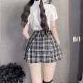 School Girl Cosplay Women Role Play Costume Japanese Korean Student Cheerleading Sweet Plaid Uniform Tie Kawaii Style. 