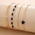 new jewelry sweet and cool style black diamond five-petal flower multi-layer bracelet set ins style bracelet four-piece set.