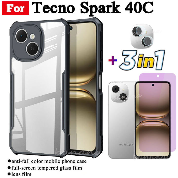 Tecno Spark 40C Shockproof Phone Case for Tecno Spark 40 Spark40C Anti-blue Ray Tempered Glass and Lens Film