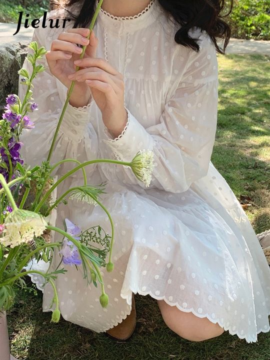 Jielur French Casual Kawaii White Dresses Women Spring Elegant One Piece  Dress Korean Fashion Sweet Mini Dress Long Sleeve Chic | Daraz.com.bd