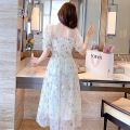 Casual Floral Party Dress Summer White Chiffon Long Dress Elegant Short Sleeve Fairy Dresses for Women Clothing Vestidos 20044. 