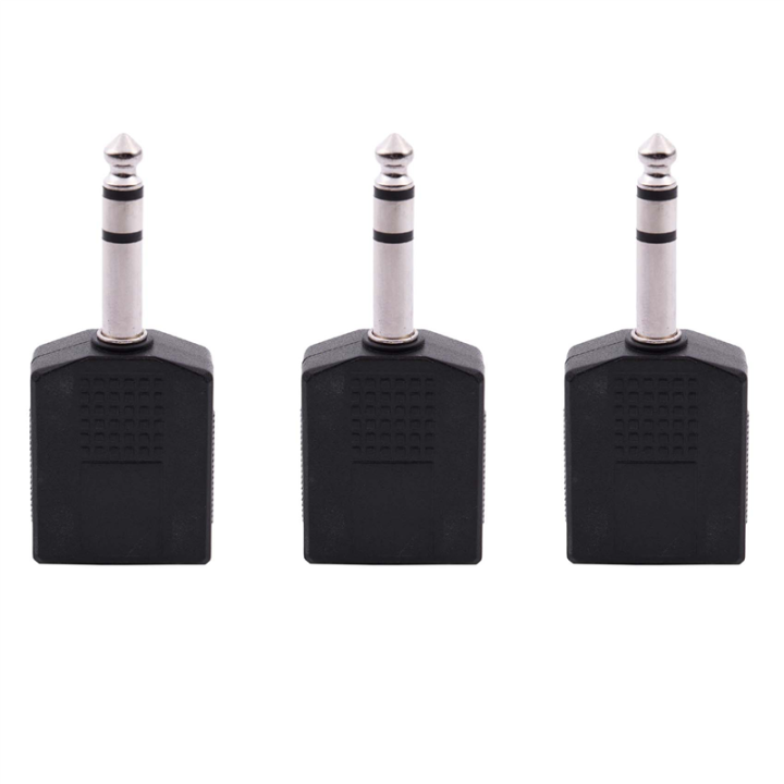 3X Mono 6.35mm Male Plug to Dual 6.35mm Female Socket Splitter Adapter Connector