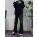Black bootcut jeans, men's spring and summer loose straight-leg handsome high-end pants, American high street trend trousers.