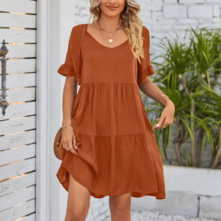 2024%20Amazon's%20new%20women's%20cross-border%20European%20and%20American%20summer%20casual%20V-neck%20babydoll%20three-layer%20pleated%20dress%20-%20Image%204