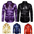 【Alien Alien】 Men top Stage Dance Nightclub Prom Costume Men's Luxury Sequin Glitter Shirts Long Sleeve Silk Satin Shiny Disco Party Shirt.