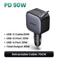 UGREEN 145W 90W 60W Car Charger 3 USB-C & 1 USB-A Ports PD QC4.0 Fast Charging with Retractable Cable for iPhone 15 Pro MacBook.