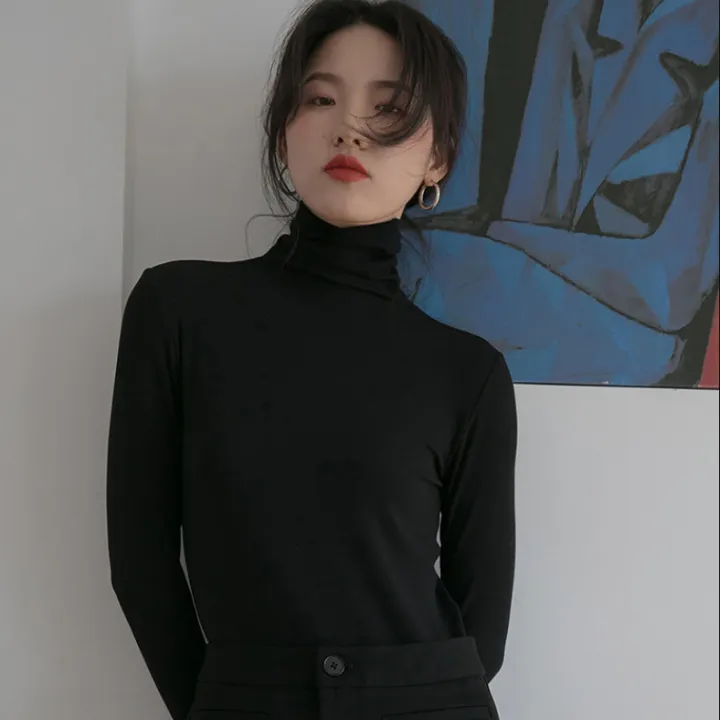 Large%20Size%20Women's%20Turtleneck%20Bottoming%20Shirt%20Winter%20All-Matching%20Students%20plus%20Velvet%20Thickened%20Black%20Heap%20Collar%20Long%20Sleeves%20ins%20Top%20-%20Image%204