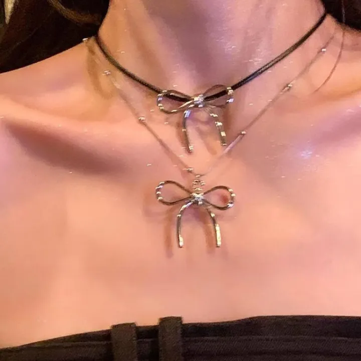 Sweet%20Cute%20Bowknot%20Pendant%20Rope%20Chain%20Necklace%20For%20Women%20Girl%20Choker%20Necklace%20Cool%20Y2K%20Aesthetic%20Jewelry%20Gift%20-%20Image%203