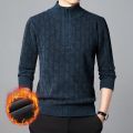 New Fashion Men's Fall Winter Snow Cloth Imitation Mink Velvet Half-zip Pullover Sweater Mens Half-turtleneck Plaid Knit Sweater. 