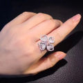 AliExpress fashion luxury light luxury group set pink diamond ring women, clover flowers, European and American full diamond rings.