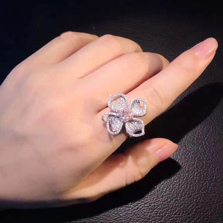 AliExpress%20fashion%20luxury%20light%20luxury%20group%20set%20pink%20diamond%20ring%20women,%20clover%20flowers,%20European%20and%20American%20full%20diamond%20rings%20-%20Image%203