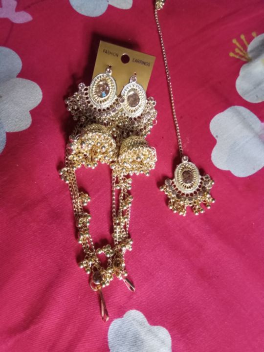 Bahubali%20Earrings%20Jhumka%20Kaner%20dul%20&%20Tana%20&%20tikli%20set%20for%20Women%20-%20Image%202