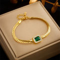 316L Stainless Steel Luxury Non-fading Square Green Crystal Zircon Pendant Necklace Earrings Jewelry Set For Women Gifts. 