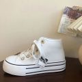 Autumn Red Shoes Canvas Shoes High-Top Women's Hong Kong Style2022New Year All-MatchinginsThick-Soled Small Sneakers. 