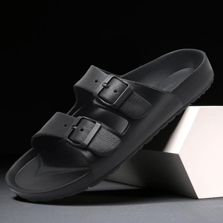Classic Black Adjustable Stap Buckle Men Flat Slide Sandals