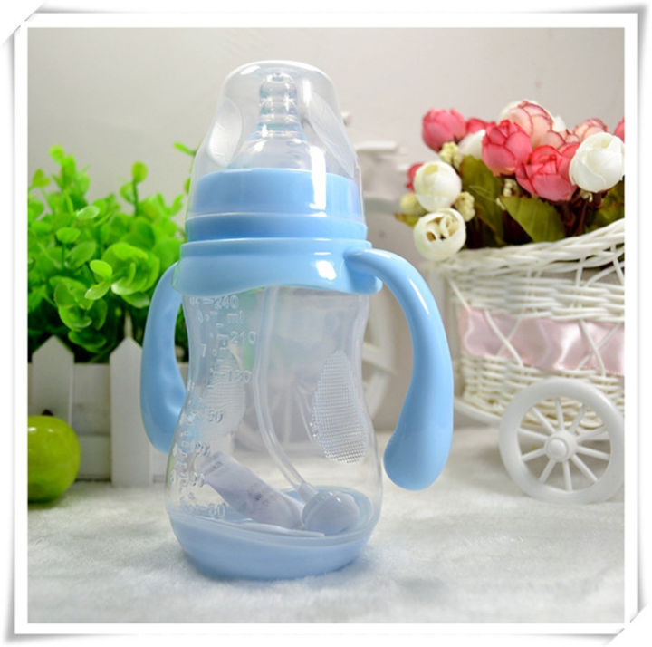 Baby bottle with straw wide diameter PP plastic newborn newborn baby anti-flatulence drinking water