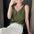 Strap Top Women Halter V Neck Basic White Cami Sleeveless Satin Silk Tank Tops Women'S Summer Camisole. 