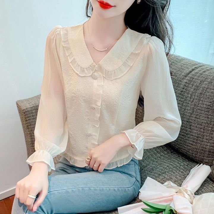 Korean%20Style%20Fashionable%20Top%20Autumn%20Women's%20New%20Chic%20Beautiful%20Small%20Shirt%20Popular%20Long%20Sleeves%20Chiffon%20Shirt%20This%20Year%20-%20Image%202