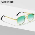 CATERSIDE Blue Gradient Lens Metal Sunglasses Men Women Luxury Designer Rimless Small Square Sun Glasses For Men 2022 Framless. 
