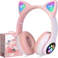Wireless Headphones RGB Cute Cat Girls Kids Gift Headset with Microphone Stereo Music Gaming Headsets Control Lights Earphone. 