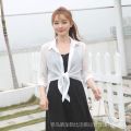 Short Cardigan All-Matching Outerwear White Coat with Skirt Small Shawl Suspender Skirt Summer Top Women's Thin. 