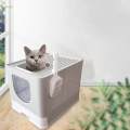 Hooded Cat Litter Box Enclosed and Covered Cat Toilet Durable Pet Litter Box Gray. 
