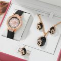 5Pcs Set Women Diamond Quartz Watch Starry Square Dial Bracelet Watches Set Ladies Wristwatch Female Clock (No Box).
