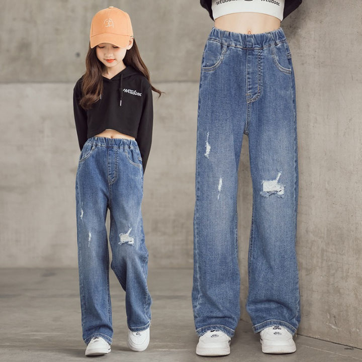 Girls%20denim%20wide-leg%20pants%202023%20Internet%20celebrity%20loose%20foreign%20style%20straight%20pants%20torn%20trousers%20wear%20medium%20and%20big%20children's%20pants%20trend%20-%20Image%204
