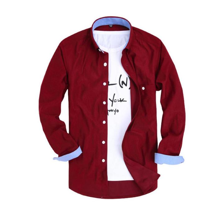 Maroon Cotton Long Sleeve Casual Shirt for Men