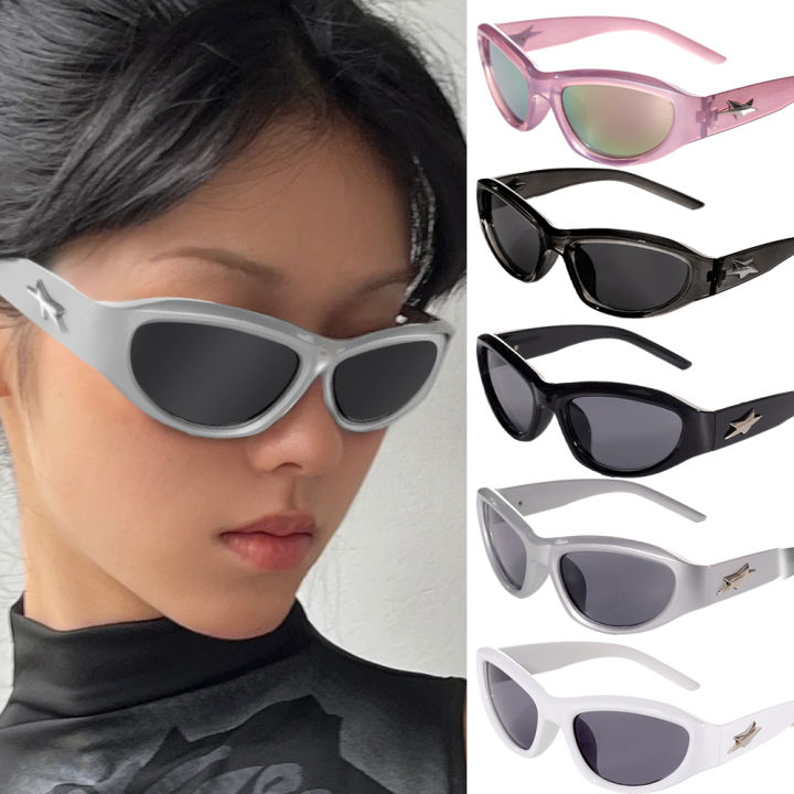 Retro Y2K Style Women Cat Eye Sunglasses Fashion Colorful Mirror Goggles Punk Sports Sun Glasses