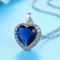 Titanic Heart Of Ocean Blue Crystal Love Heart Necklace for Women. 