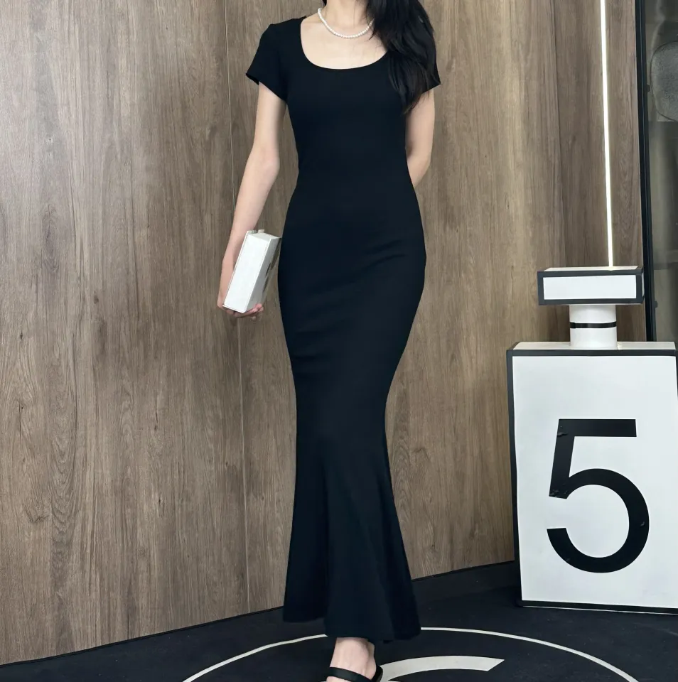 SimedaSummer French Style Slim-Fit round Neck Western Style Pure Style Long  Dress Waist-Tight Elegant Slimming Sheath Dress | Daraz.com.bd