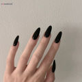 Almond Shape Mid-length Black Nail Solid Color Eco-friendly Resin Artificial Nail For Girls Nail Extension Suit Matching.