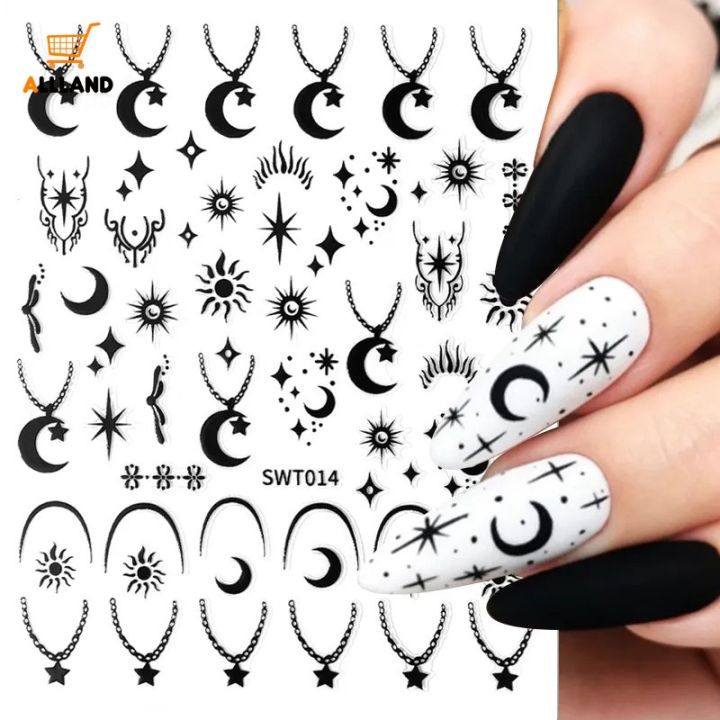 Self-Adhesive Sparkling Star Moon Nail Stickers Y2K Heart Butterfly Nail Decals Geometric Manicure Decor Accessories