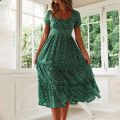 Vestidos Vintage Vintage Print Puff Sleeve Summer Beach Sweet Dresses Casual Square Collar Floral Maxi Long Dress 2021 Festa.