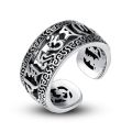 Retro six-character mantra ring for men, old hollow open ring, fashionable imitation Thai silver, old heart sutra men's ring.