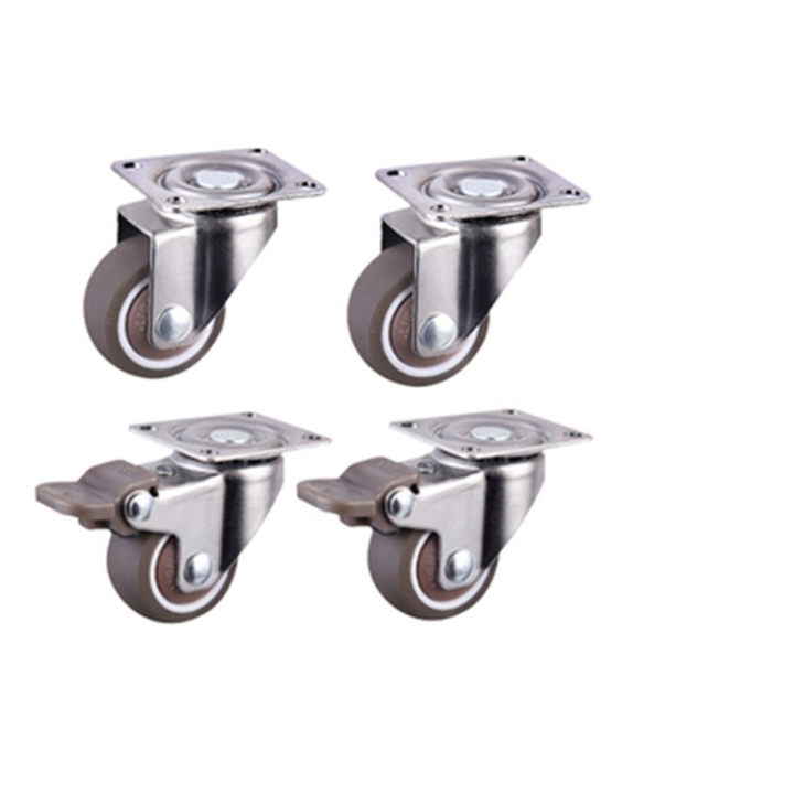 4pcs Furniture Casters Wheels Soft Rubber Swivel Caster Silver Roller Wheel For Platform Trolley Chair Household Accessori