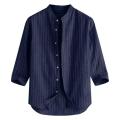 Pullover Style Men's Tops Soft Texture 3/4 Sleeve Printed Design Striped Shirt Breathable Fabric Loose Fit Sleeve Shirt for Wear Streetwear Males Casual Outing Fashion Statement.