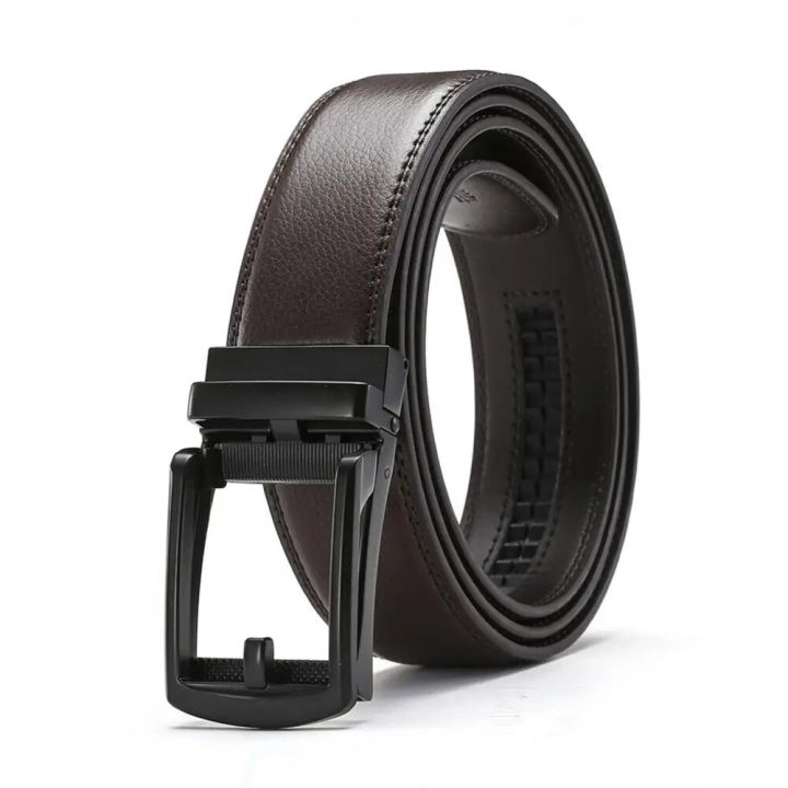 Auto-lock Buckle Belt Stylish Men's Faux Leather Belt with Automatic Buckle Scratch-resistant Track Belt Fashionable for Men