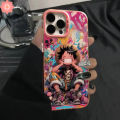 Cartoon Luxury Plated Metal Lens Case Compatible for IPhone 7Plus 11 13 14 15 12 Pro Max XR 7 8 15 14 Plus X XS Max SE 2020 Trend Brand Happy Cool Cartoon Luffy One Piece Soft Case.
