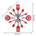 16 Inch Large Kitchen Wall Clocks with Spoons and Forks(Red).