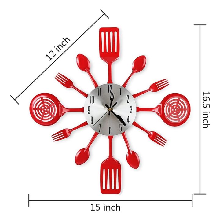 16%20Inch%20Large%20Kitchen%20Wall%20Clocks%20with%20Spoons%20and%20Forks(Red)%20-%20Image%203