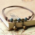 【beauty code store】Blue Ceramic Brown Rope Anklet Women Hand-Woven Beaded Anklets And Ethnic Style Girls Fashion Jewelry A463.
