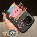 Hontinga for iPhone 15 11 13 14 12 Pro Max 6 6S Plus XR 8 7 Plus XS X Max SE 2020 Back Cover Luxury Silver Edge Lens Cartoon Loopy Pattern Soft Liquid Silicone Phone Case.