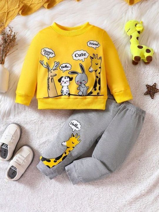 Kids Baby Boys Girls Sweatshirt Tops & Pants Trousers Outfits Set For Winter