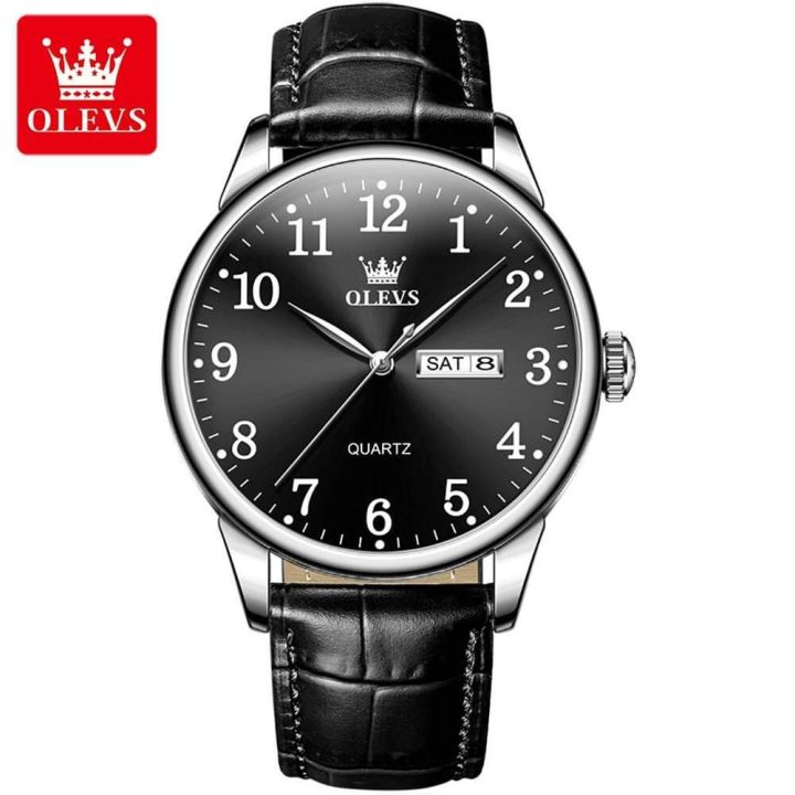OLEVS 5535L Black PU Leather Analog Wrist Watch For Men