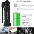 LED multi-functional USB rechargeable flashlight COB magnetic base auto repair camping working light red warning strong light.
